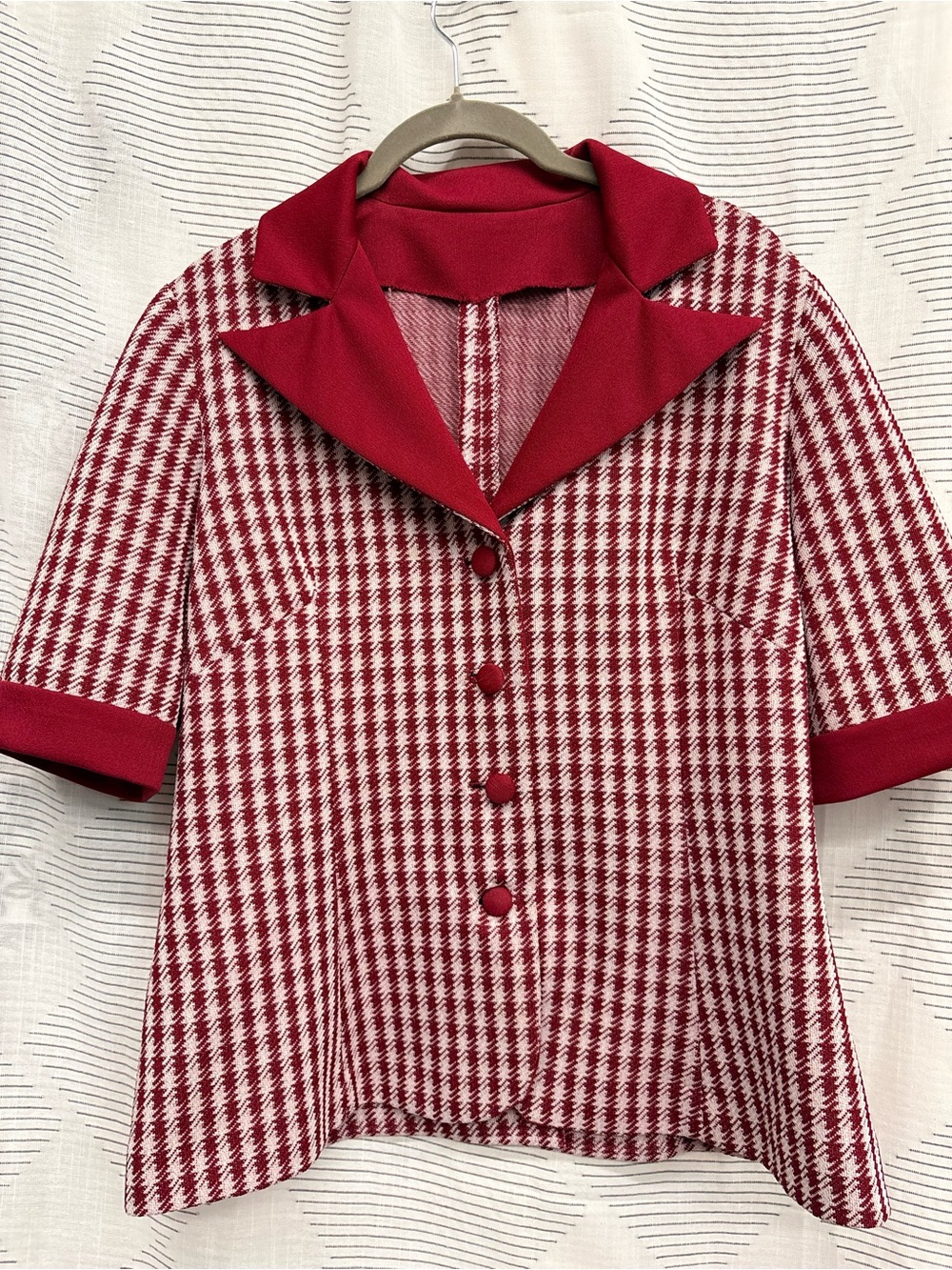 Vintage 70’s Handmade Women's Red Houndstooth Button-Front Top